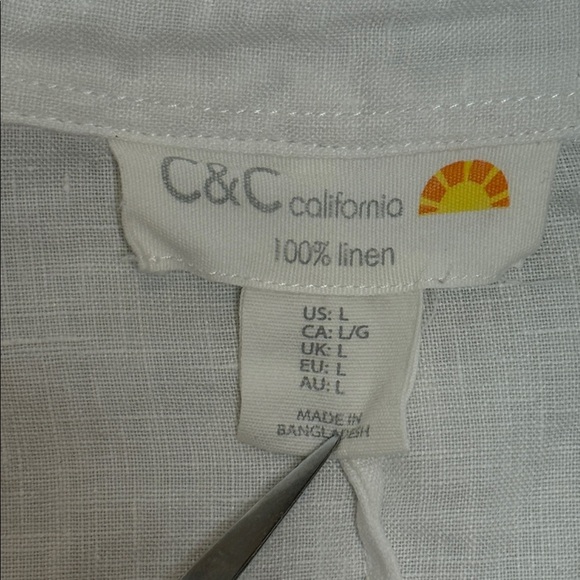 C&C California Women's White Linen 3/4 Sleeve Button-Up Shirt Size Large - Picture 2 of 5